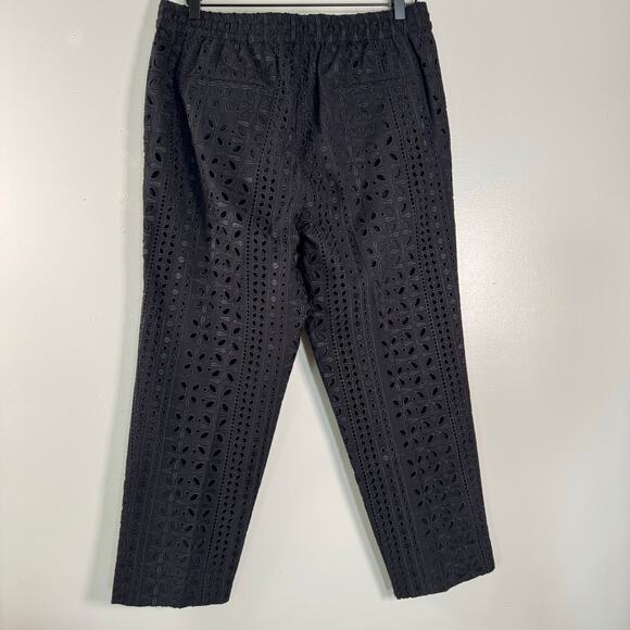 J.Crew Women's Pull-On Pant Eyelet Black High Rise Elastic Cropped Straight 12 - Picture 4 of 10